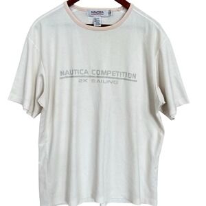 Vintage Nautica Competition Tshirt Mens Large Beige 2K Sailing Active Boating